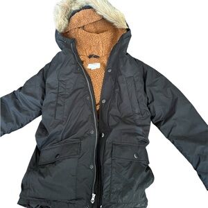 Old Navy Expedition Parka Boys Large Black Faux Fur Sherpa Lined